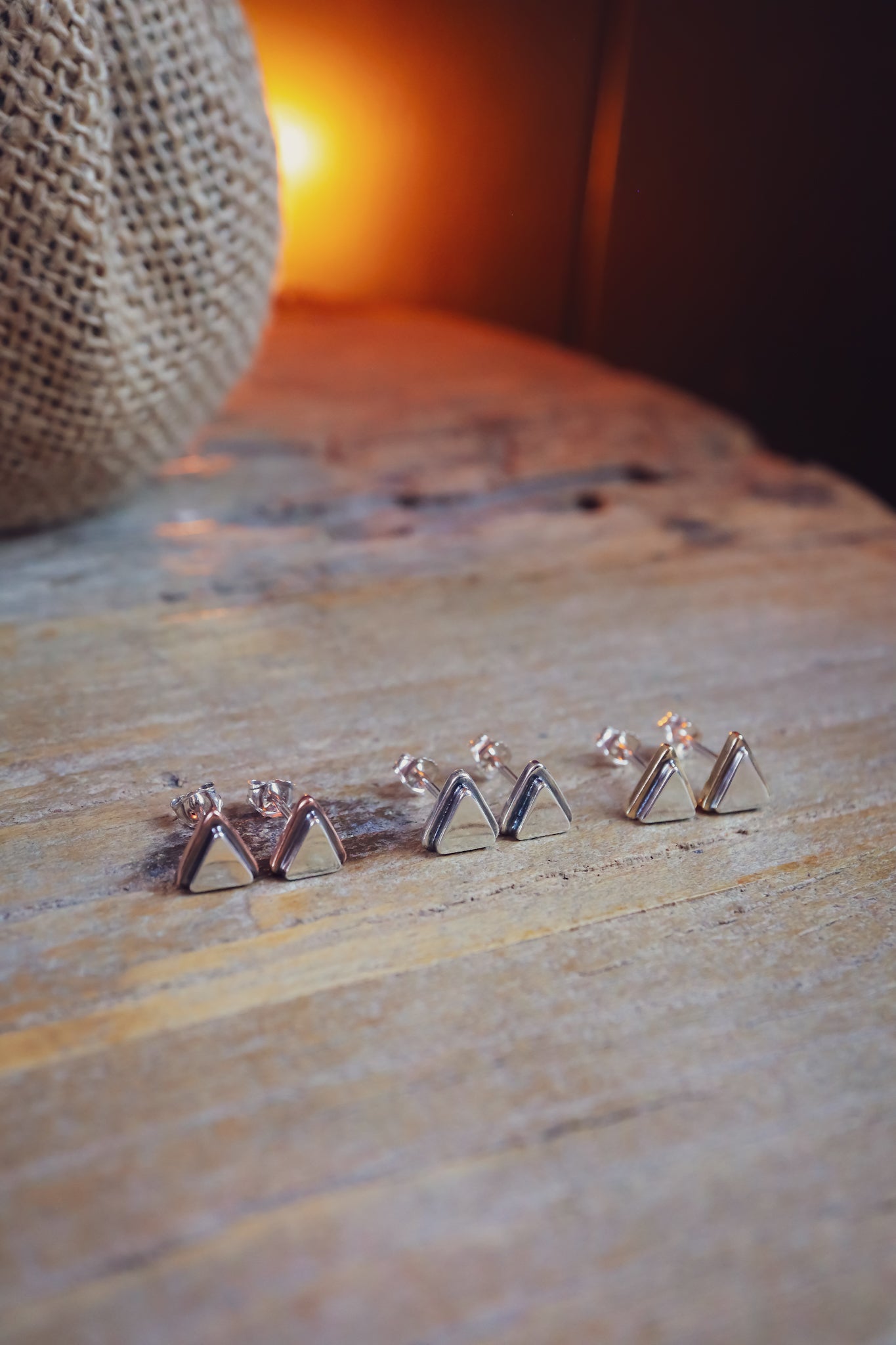 the Geo Mountain Earrings (copper + silver)