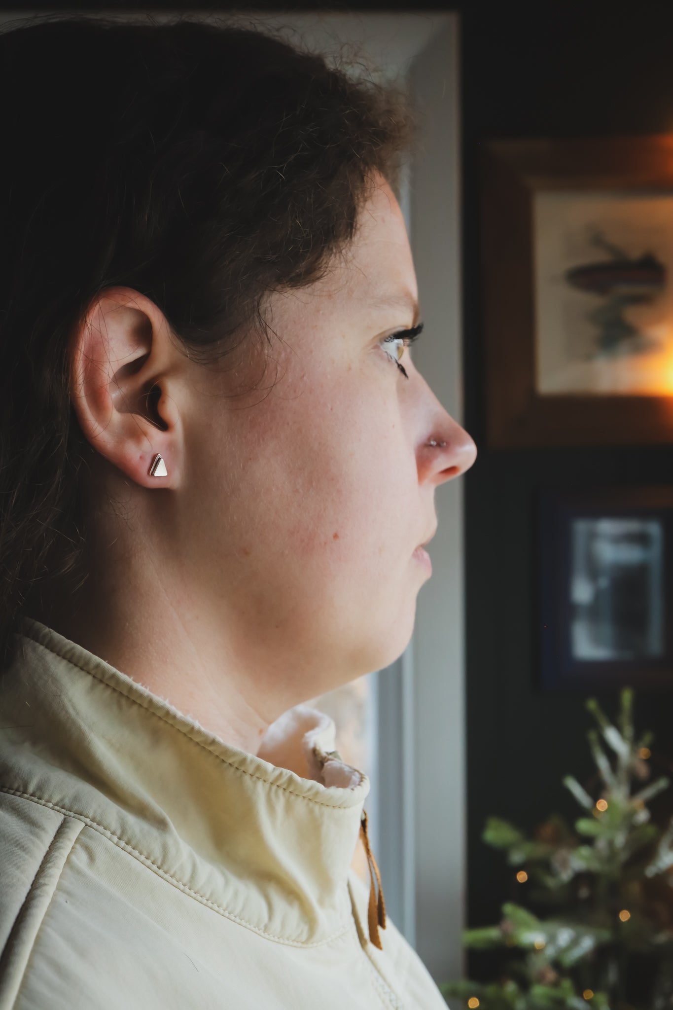 the Geo Mountain Earrings (copper + silver)