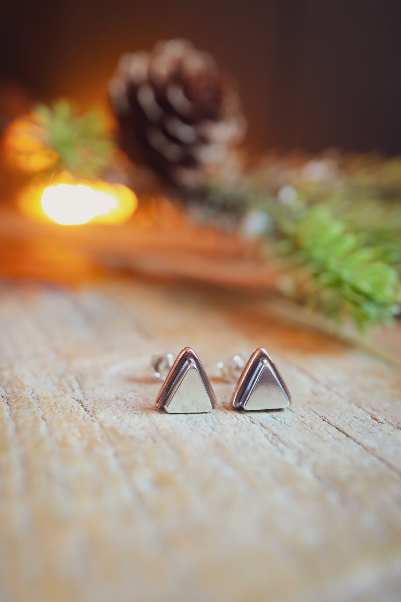 the Geo Mountain Earrings (copper + silver)