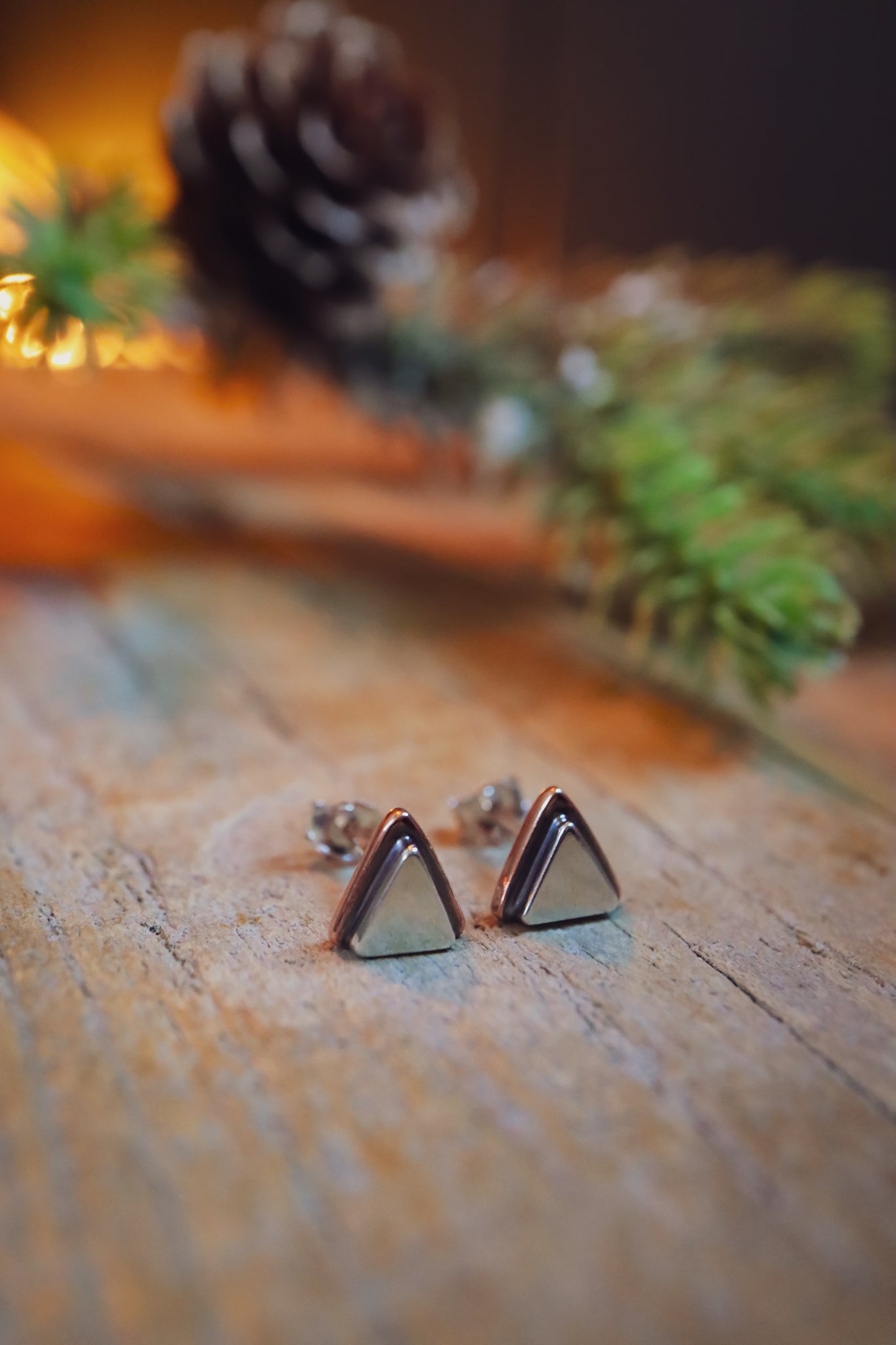 the Geo Mountain Earrings (copper + silver)