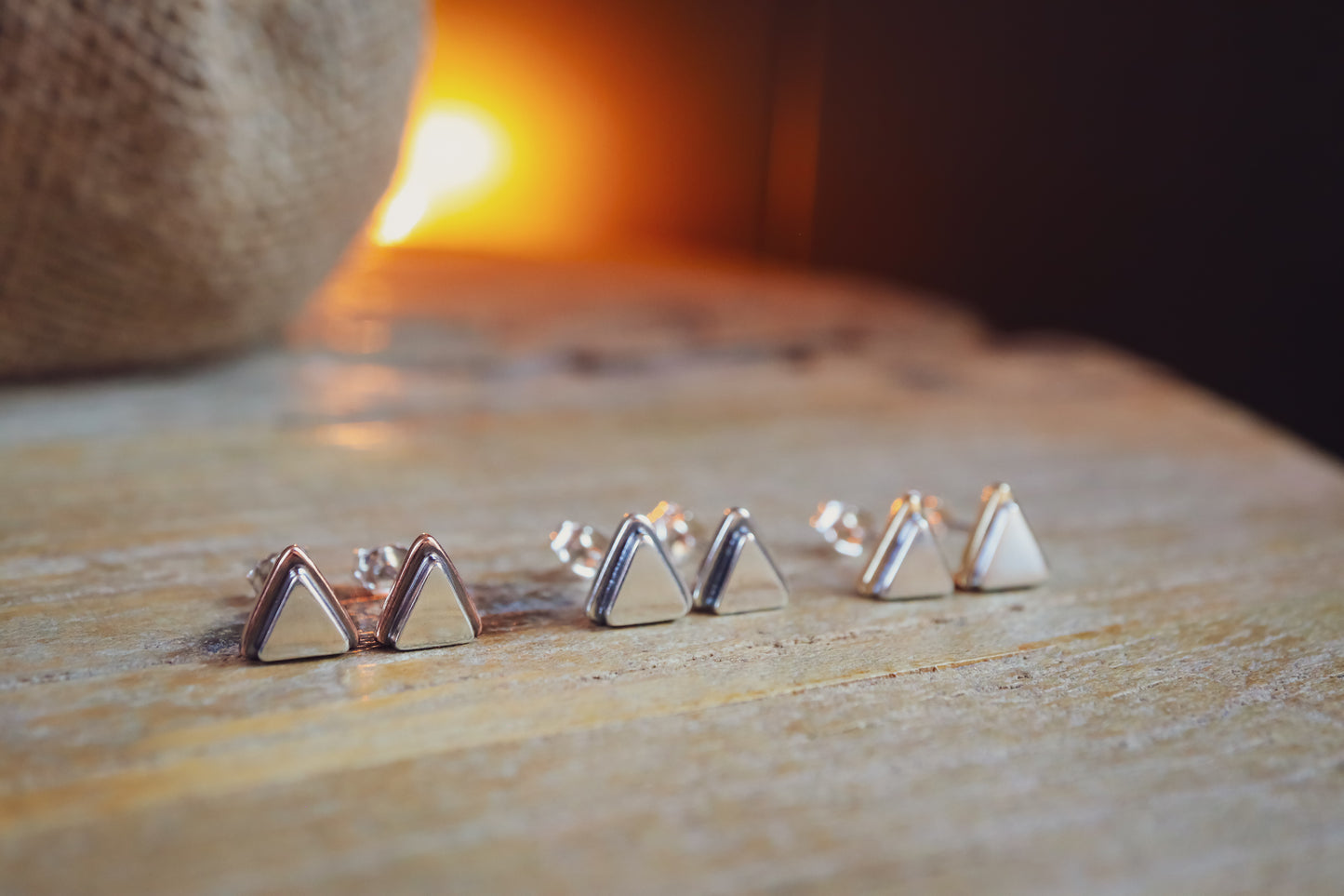 the Geo Mountain Earrings (copper + silver)